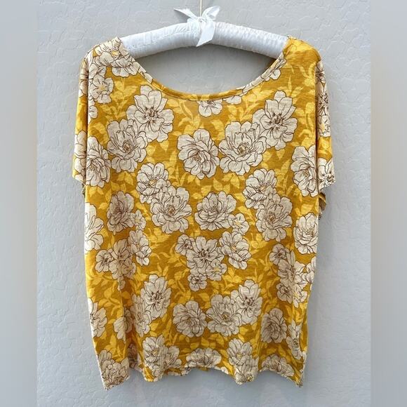 C&C CALIFORNIA | 100% Linen Yellow Boho Floral Button Down Lightweight Top | XL - Picture 1 of 6